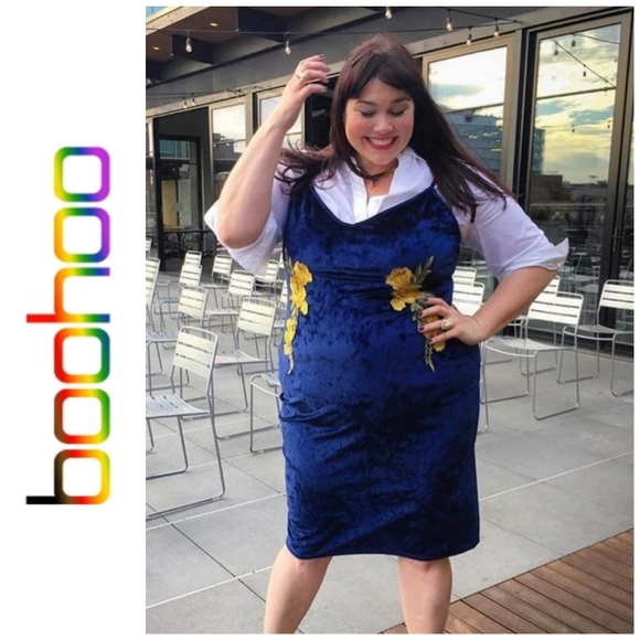 Boohoo Dresses | Boohoo Crushed Blue Velvet Slipdress Sz 2 Nwot | Poshmark